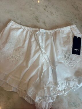 Parke White Embroidered Ruffle Skort Shorts
